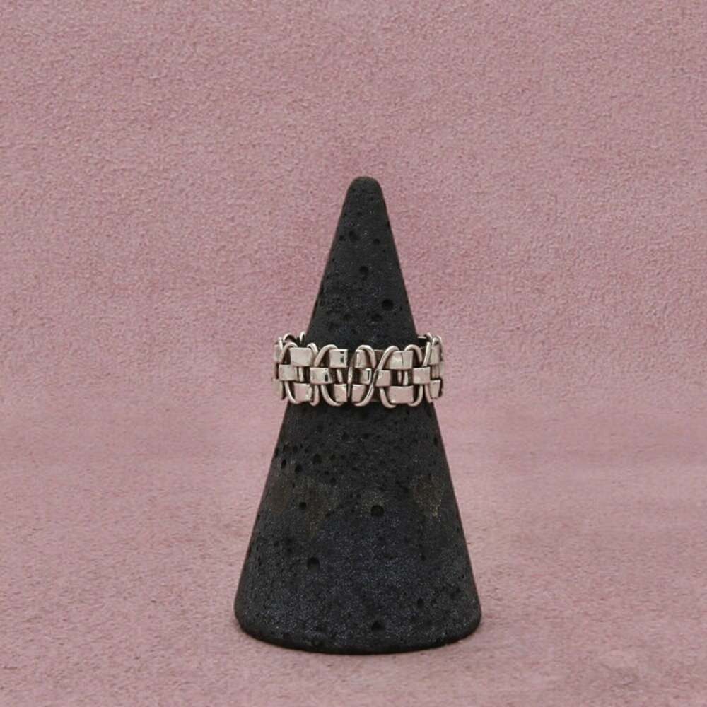 Sterling Silver Vintage Woven Basketweave Openwork Band Ring Size 5